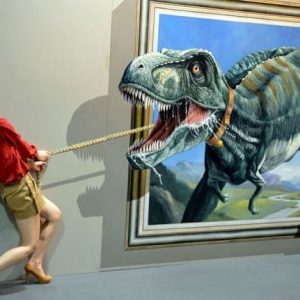 Dinosaurier an der leine ziehen
