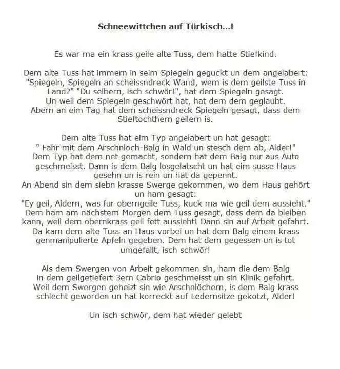 Schneewittchen Maerchen auf Tuerkisch